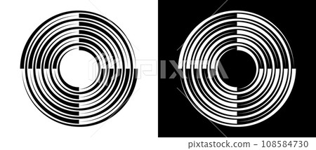 Abstract background with lines in circle. Art design spiral as logo or icon. A black figure on a white background and an equally white figure on the black side. 108584730