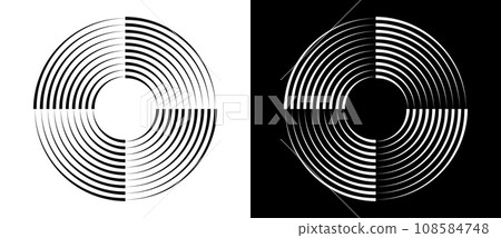 Abstract background with lines in circle. Art design spiral as logo or icon. A black figure on a white background and an equally white figure on the black side. 108584748