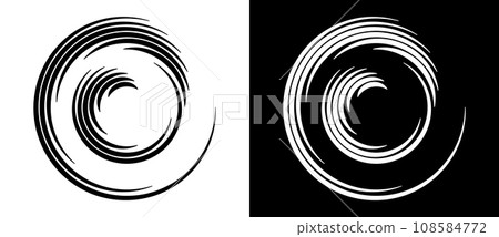 Abstract background with lines in circle. Art design spiral as logo or icon. A black figure on a white background and an equally white figure on the black side. 108584772