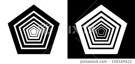 Abstract background with pentagons. Art lines design logo or icon. A black figure on a white background and an equally white figure on the black side. Abstract background with pentagons. Art lines design logo or icon. A black figure on a white background and an equally white figure on the black side. 108584822