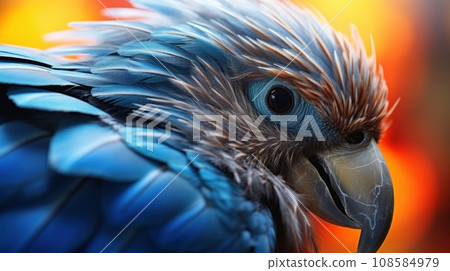 A close up of a blue parrot with bright orange feathers, AI A close up of a blue parrot with bright orange feathers, AI 108584979