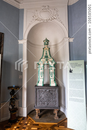 Interior of Castle Belvedere near Weimar Thuringia Germany is a elegant summer residence dating from 18th century. 108585001