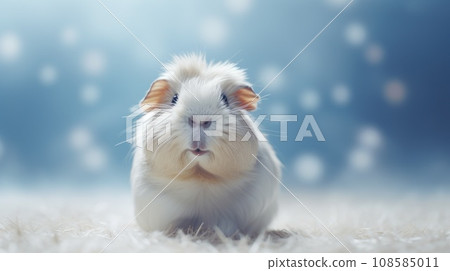 A guinea pig is standing on a snowy background, AI A guinea pig is standing on a snowy background, AI 108585011