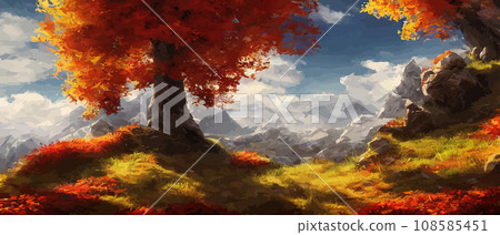 Autumn landscape with trees, mountains. Rural landscape. Autumn background. illustration . beautiful natural for thanksgiving day banner. Minimalist style. flat design Autumn landscape with trees, mountains. Rural landscape. Autumn background. illustration . beautiful natural for thanksgiving day banner. Minimalist style. flat design 108585451