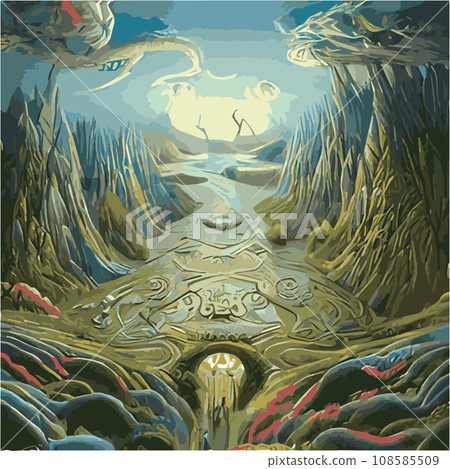 surreal landscape with abstract trees and clouds melting islands off ground. illustration, Dreamy surreal fantasy landscape, lush vegetation ad flowers, pastel colors, digital illustration surreal landscape with abstract trees and clouds melting islands off ground. illustration, Dreamy surreal fantasy landscape, lush vegetation ad flowers, pastel colors, digital illustration 108585509