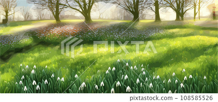 White snowy easter flowers with fresh green leaves in a spring sunny forest. Delicate snowdrops The first flower of spring symbols. Spring Easter concept. White snowy easter flowers with fresh green leaves in a spring sunny forest. Delicate snowdrops The first flower of spring symbols. Spring Easter concept. 108585526