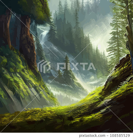 Nature and landscape. illustration trees, forests, mountains, plants. Image for background, card or cover. Illustration. Natural landscape with spruce trees. Modern minimal abstract background Nature and landscape. illustration trees, forests, mountains, plants. Image for background, card or cover. Illustration. Natural landscape with spruce trees. Modern minimal abstract background 108585529