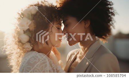 Happy lesbian couple wedding 108585704