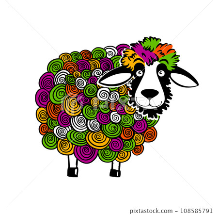 The colorful sheep is funny. hand drawing. Not AI, Vector illustration The colorful sheep is funny. hand drawing. Not AI, Vector illustration 108585791