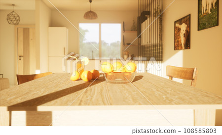 a modern and spacious kitchen. 3D render 108585803