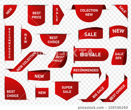 Price tags vector collection. Ribbon sale banners. Best choice, order now, special offer, new. Isolated Price tags vector collection. Ribbon sale banners. Best choice, order now, special offer, new. Isolated 108586260