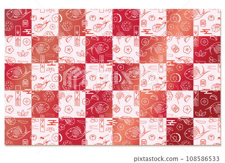 新年圖案格子圖案背景素材紅色 108586533