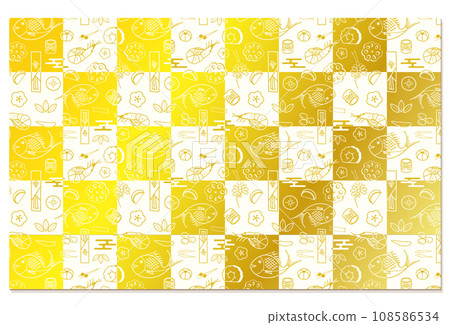 New Year's pattern checkered pattern background material gold 108586534