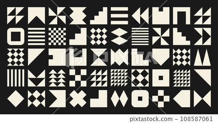 Brutalist geometric shapes, colorful symbols. Simple primitive elements and forms. Bauhaus retro design, trendy contemporary minimalist style. Vector illustration Brutalist geometric shapes, colorful symbols. Simple primitive elements and forms. Bauhaus retro design, trendy contemporary minimalist style. Vector illustration 108587061