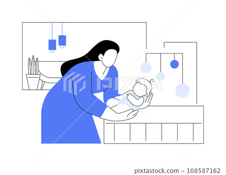 Putting a baby in bed isolated cartoon vector illustrations. 108587162