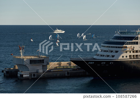 A lot of sail boats and yachts in the sea went on a sailing trip near port Hercules in Monaco, Monte Carlo, sail regatta, race 108587266
