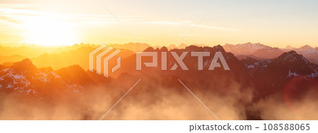 Mountain Landscape on the Pacific Ocean Coast in Tofino, Vancouver Island, BC, Canada. Sunset Mountain Landscape on the Pacific Ocean Coast in Tofino, Vancouver Island, BC, Canada. Sunset 108588065