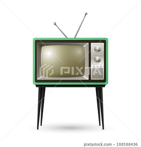 Vector Realistic Retro TV Receiver Isolated on White Background. Home Interior Design Concept. Vintage TV Set in Front View. Television Concept Vector Realistic Retro TV Receiver Isolated on White Background. Home Interior Design Concept. Vintage TV Set in Front View. Television Concept 108588436