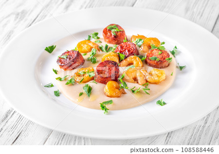 Dip with chorizo and prawns 108588446