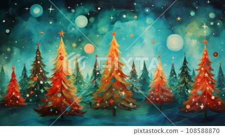 Magic forest. Christmas trees and lights. Magic forest. Christmas trees and lights. 108588870