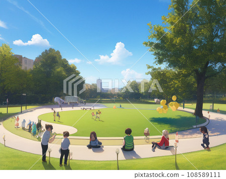 People spending their holidays in the park under the blue sky 108589111