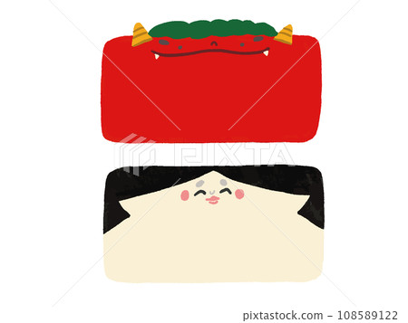 Oni and Fuku square frame illustration set 108589122