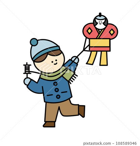 新年 新年男孩放風箏 元旦 日本文化插畫 108589346