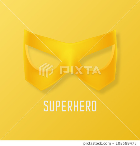 Vector Yellow Super Hero Mask. Face Character, Superhero Comic Book Mask Closeup Isolated with Shadow in Front View. Superhero Photo Prop, Carnival Face Mask, Glasses. Comic Book Concept 108589475