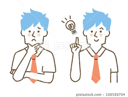 A male student who is worried and a male student who solved the problem_color 108589704