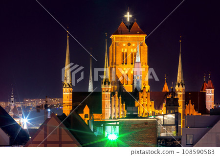 St Mary Church at night in Gdansk, Poland 108590583