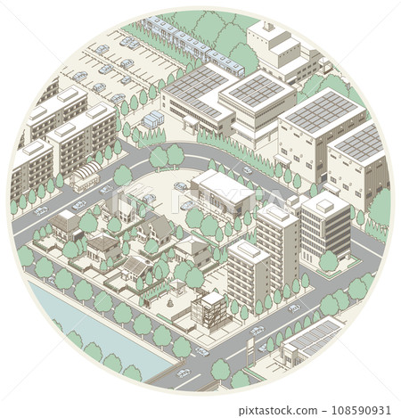 Three-dimensional view of the townscape. Cityscape. 108590931
