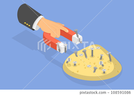 3D Isometric Flat Vector Illustration of Separating Iron Filings from Sand with a Magnet 3D Isometric Flat Vector Illustration of Separating Iron Filings from Sand with a Magnet 108591086