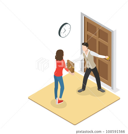 3D Isometric Flat Vector Illustration of Set Of People Leaving Home. Item 3 3D Isometric Flat Vector Illustration of Set Of People Leaving Home. Item 3 108591566