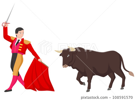 Cute bull and matador cartoon Cute bull and matador cartoon 108591570