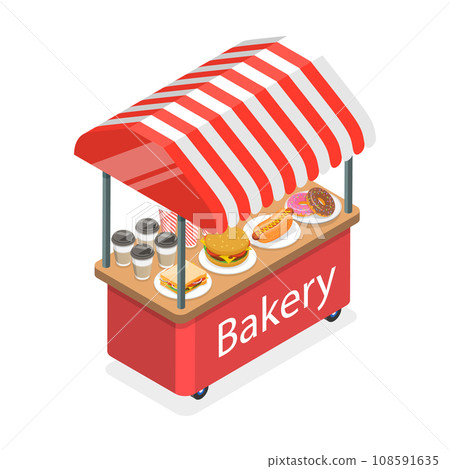 3D Isometric Flat Vector Set of Fair Kiosks. Item 4 3D Isometric Flat Vector Set of Fair Kiosks. Item 4 108591635