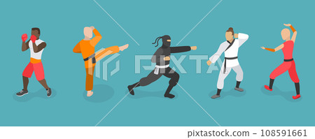 3D Isometric Flat Vector Set of Martial Art Characters 108591661