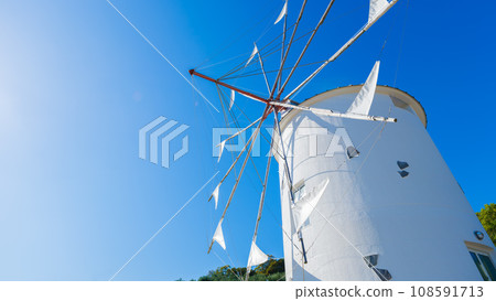 Greek windmill under the blue sky, Shodoshima, Kagawa Prefecture Greek windmill under the blue sky, Shodoshima, Kagawa Prefecture 108591713