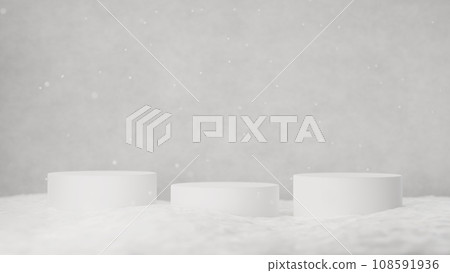 三個雪白的基座。降雪。降雪。 3D（水平） 108591936