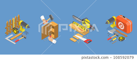 3D Isometric Flat Vector Illustration of Carpentry 108592079