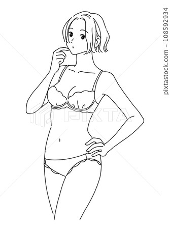 A woman wearing underwear who is concerned about her body line 108592934