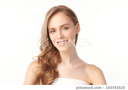 Beautiful young woman with clean fresh skin on white background, Face care, Facial treatment, Cosmetology, beauty and spa, women portrait. Beautiful young woman with clean fresh skin on white background, Face care, Facial treatment, Cosmetology, beauty and spa, women portrait. 108593820