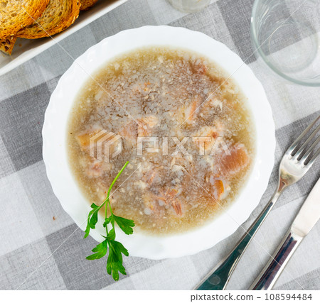 Bowl of homemade pork aspic, meat jelly 108594484