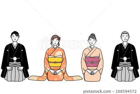 一家人穿著和服拜年 108594572