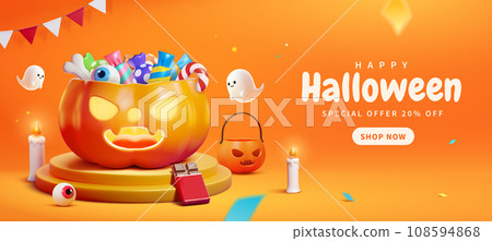 3D Orange Halloween banner 3D Orange Halloween banner 108594868