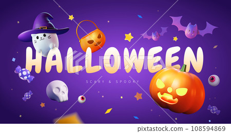 3D fun purple Halloween banner 108594869