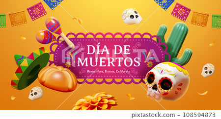 3D yellow day of the dead banner 3D yellow day of the dead banner 108594873
