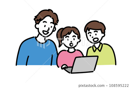 驚訝的孩子和老師看著電腦 A 108595222