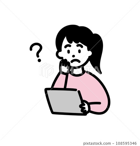 Girl 1 B who doesn't understand looking at the tablet 108595346