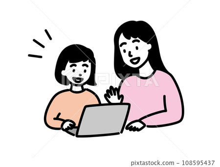 Girl using a computer and teacher B Girl using a computer and teacher B 108595437