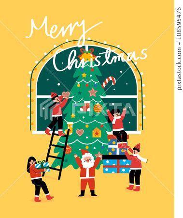 Family decorate a Christmas tree 108595476